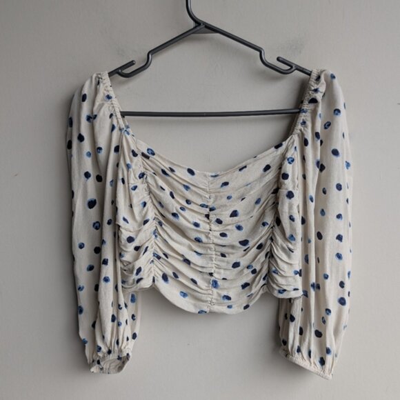 Artizia Wilfred Lolita Polka Dot Crop Long Sleeve Blouse With Ruching - Picture 7 of 10